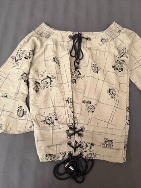 Girls XL Floral Lace-Up Peasant Top